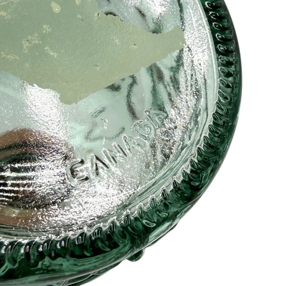 Vintage Style Green Embossed Floral Glass‎ Bottle with Grape Stopper Made Canada